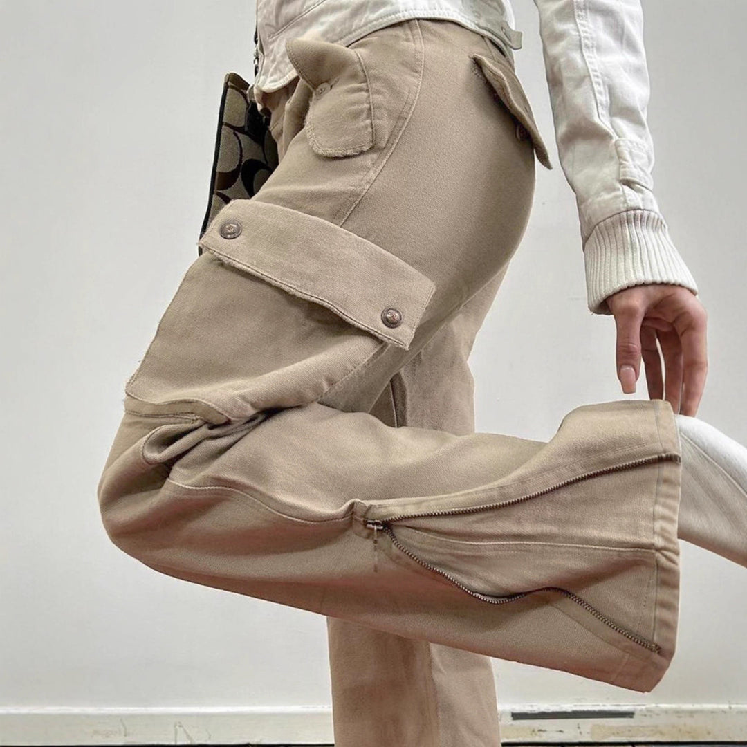 Damen lockere Cargo-Hose mit praktischen Taschen und weitem Bein Drune