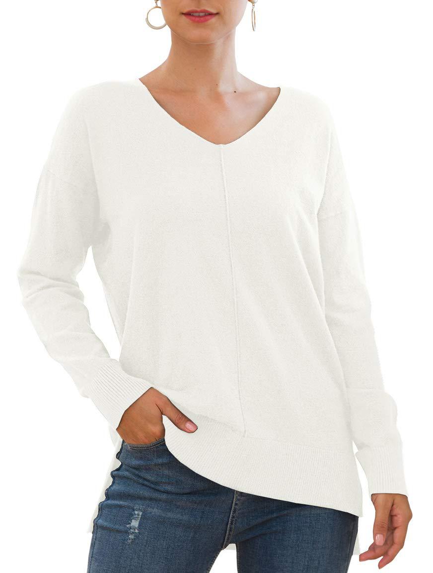 Damen eleganter V-Ausschnitt Pullover mit asymmetrischem Saum Drune