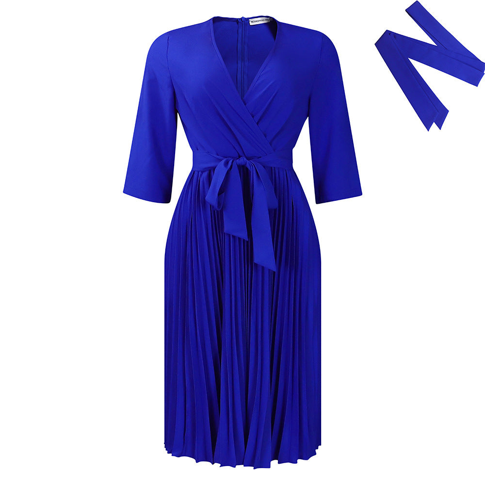 Damen Wickelkleid mit plissierten Details und elegantem Taillengürtel Drune