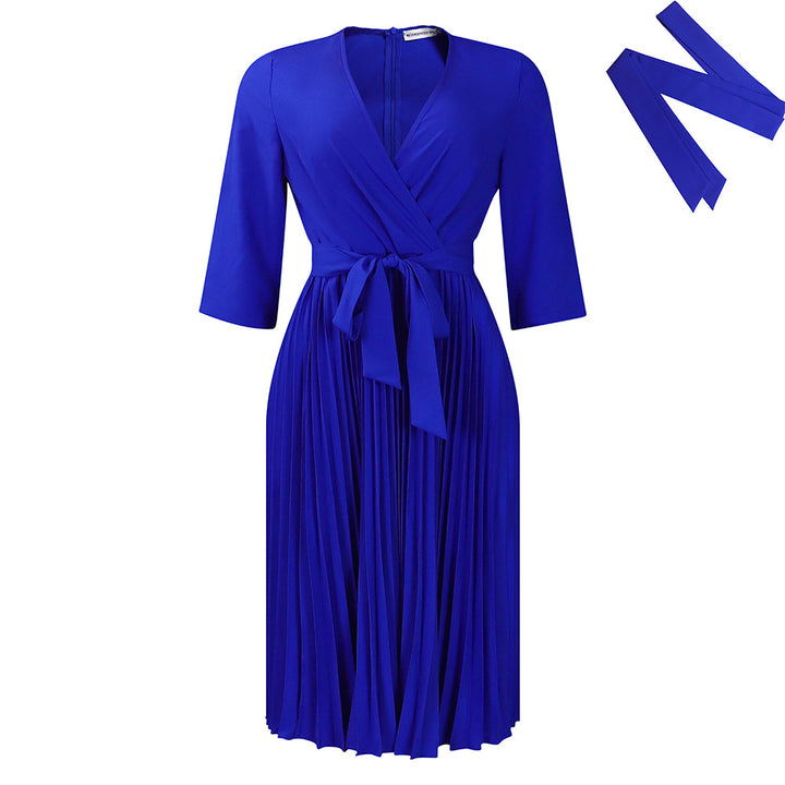 Damen Wickelkleid mit plissierten Details und elegantem Taillengürtel Drune