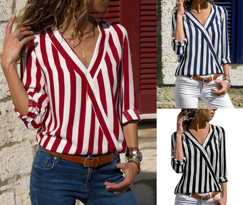 Femme Stilvolle Gestreifte Wickelbluse Drune