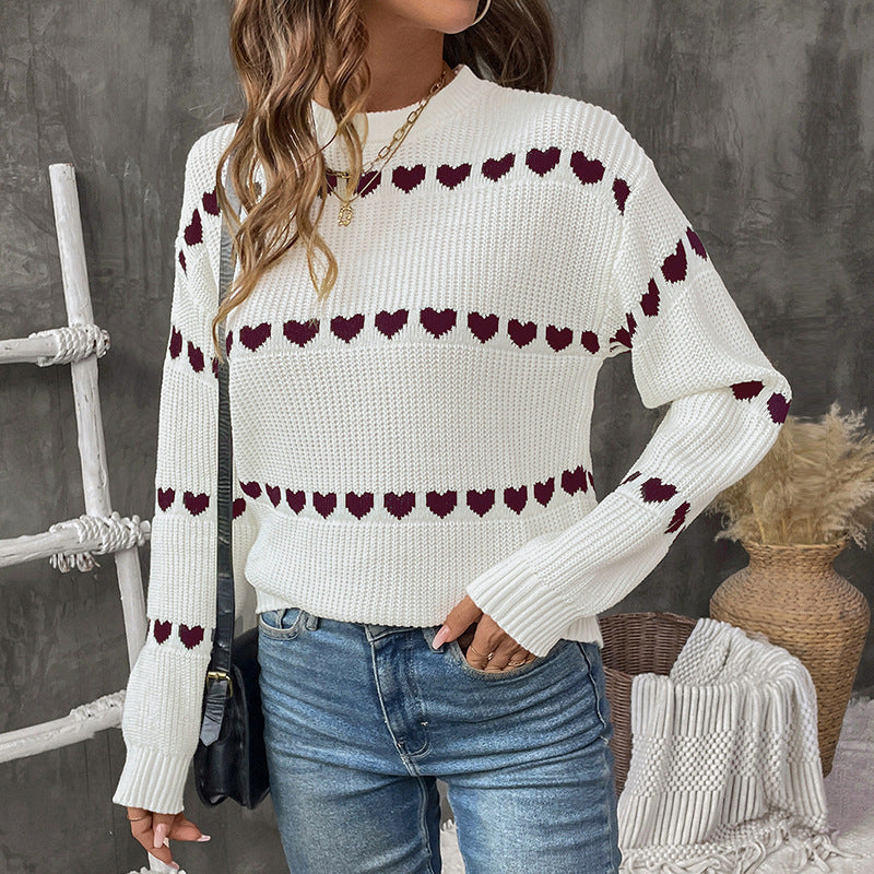 Damen Kuscheliger Strickpullover mit Herzmuster Drune