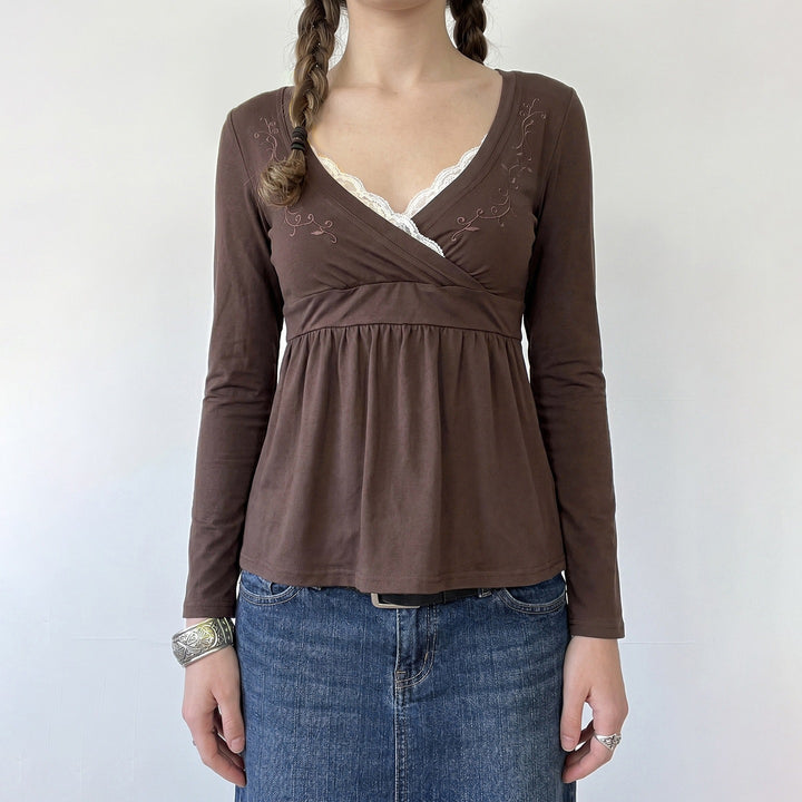 Damen Stillfreundliches Wickelshirt mit Spitzen‑Einsatz, Stickerei und Empire‑Taillierung Drune