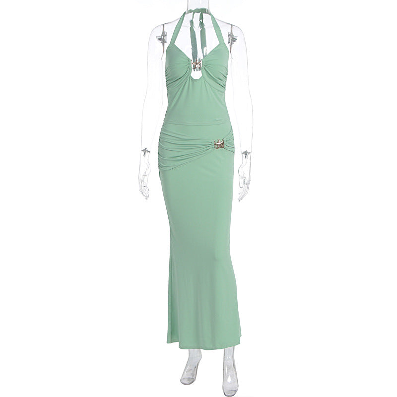Damen Elegantes Maxikleid mit Halterneck und figurbetontem Design Drune