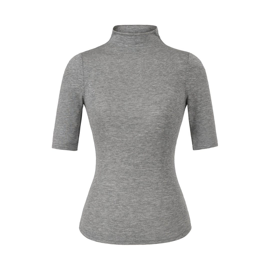 Damen Figurbetontes Stehkragen-Shirt mit halblangen Ärmeln Drune