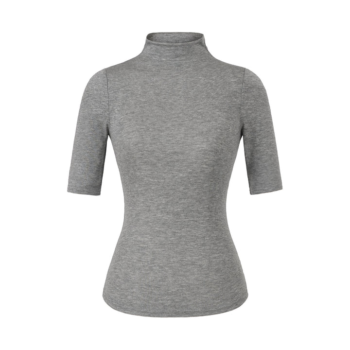Damen Figurbetontes Stehkragen-Shirt mit halblangen Ärmeln Drune