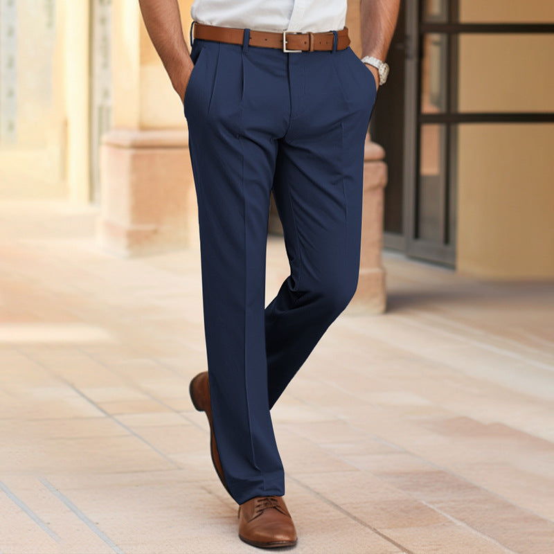 Herren Elegante Bundfalten-Hose mit geradem Bein und Bügelfalte Drune