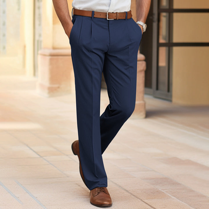 Herren Elegante Bundfalten-Hose mit geradem Bein und Bügelfalte Drune