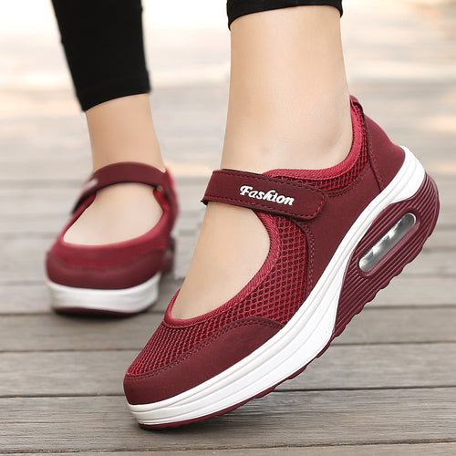 Damen Sportliche Mary-Jane Wedgesneaker mit Luftpolster und atmungsaktivem Mesh Drune