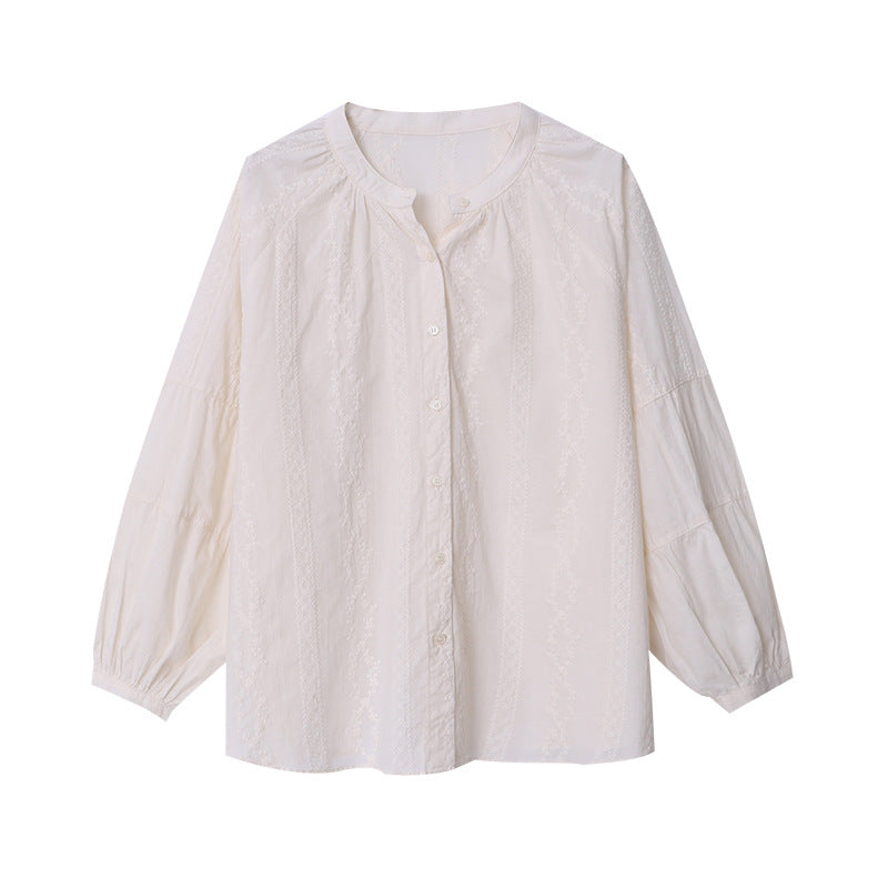 Damen Bluse mit Puffärmeln und feinem Stickdesign Drune