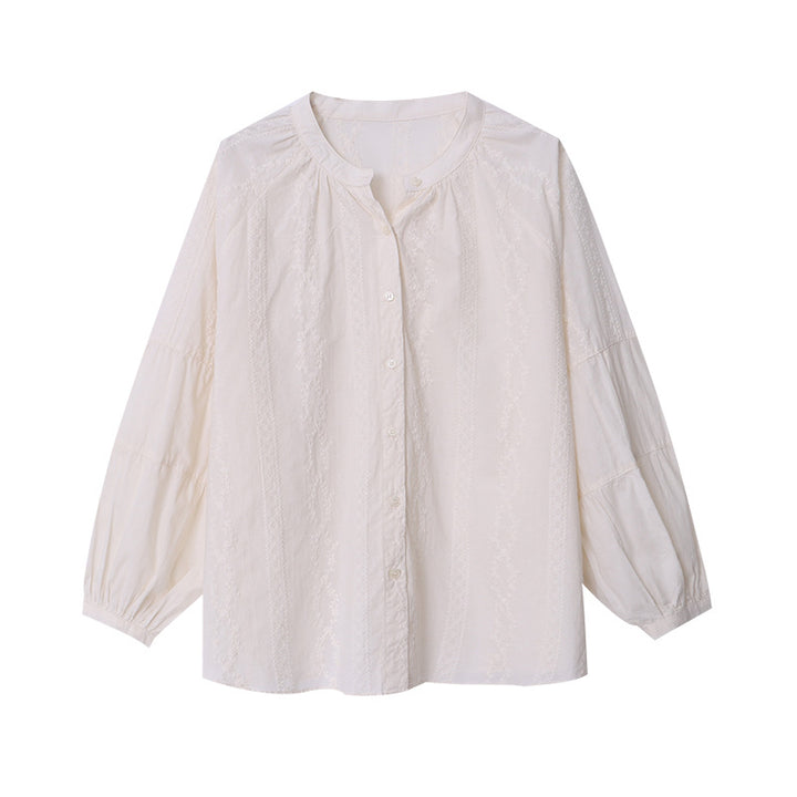 Damen Bluse mit Puffärmeln und feinem Stickdesign Drune