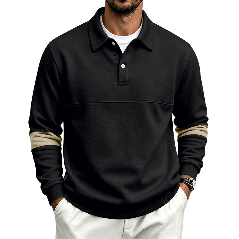 Herren Langarm-Poloshirt-Sweatshirt mit halber Knopfleiste, Kontrastärmeln und Rippbündchen Drune
