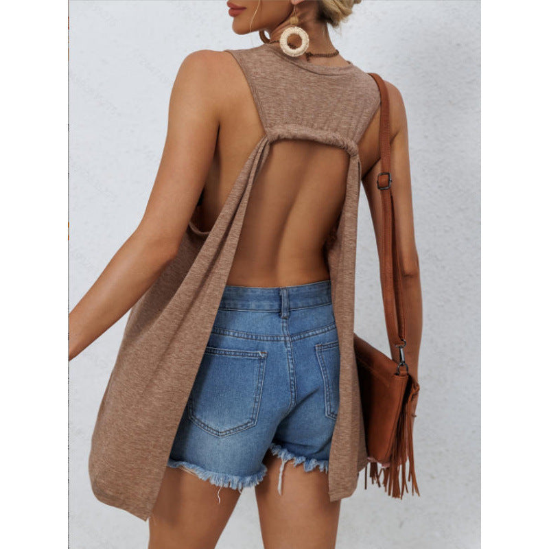 Damen lässiges Tanktop mit asymmetrischem Saum und praktischer Brusttasche Drune