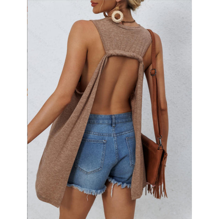 Damen lässiges Tanktop mit asymmetrischem Saum und praktischer Brusttasche Drune