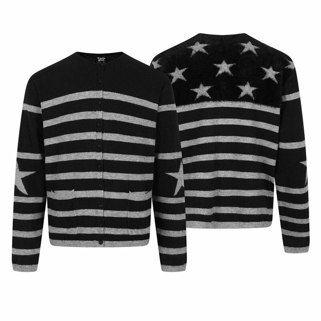 Unisex Gestreifte Knopf-Cardigan im Relaxed‑Fit mit Eingrifftaschen Drune