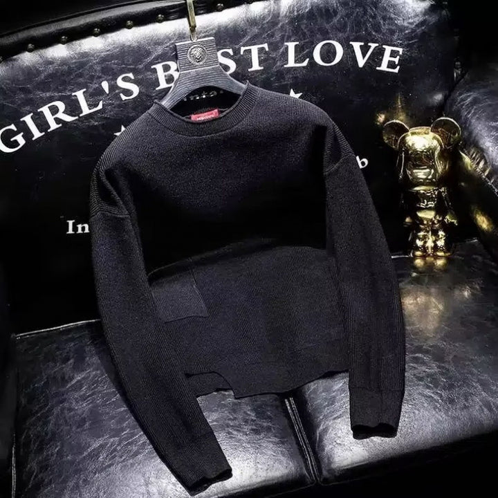Damen Kurz geschnittener Strickpullover mit unregelmäßigem Saum und Rundhalsausschnitt Drune