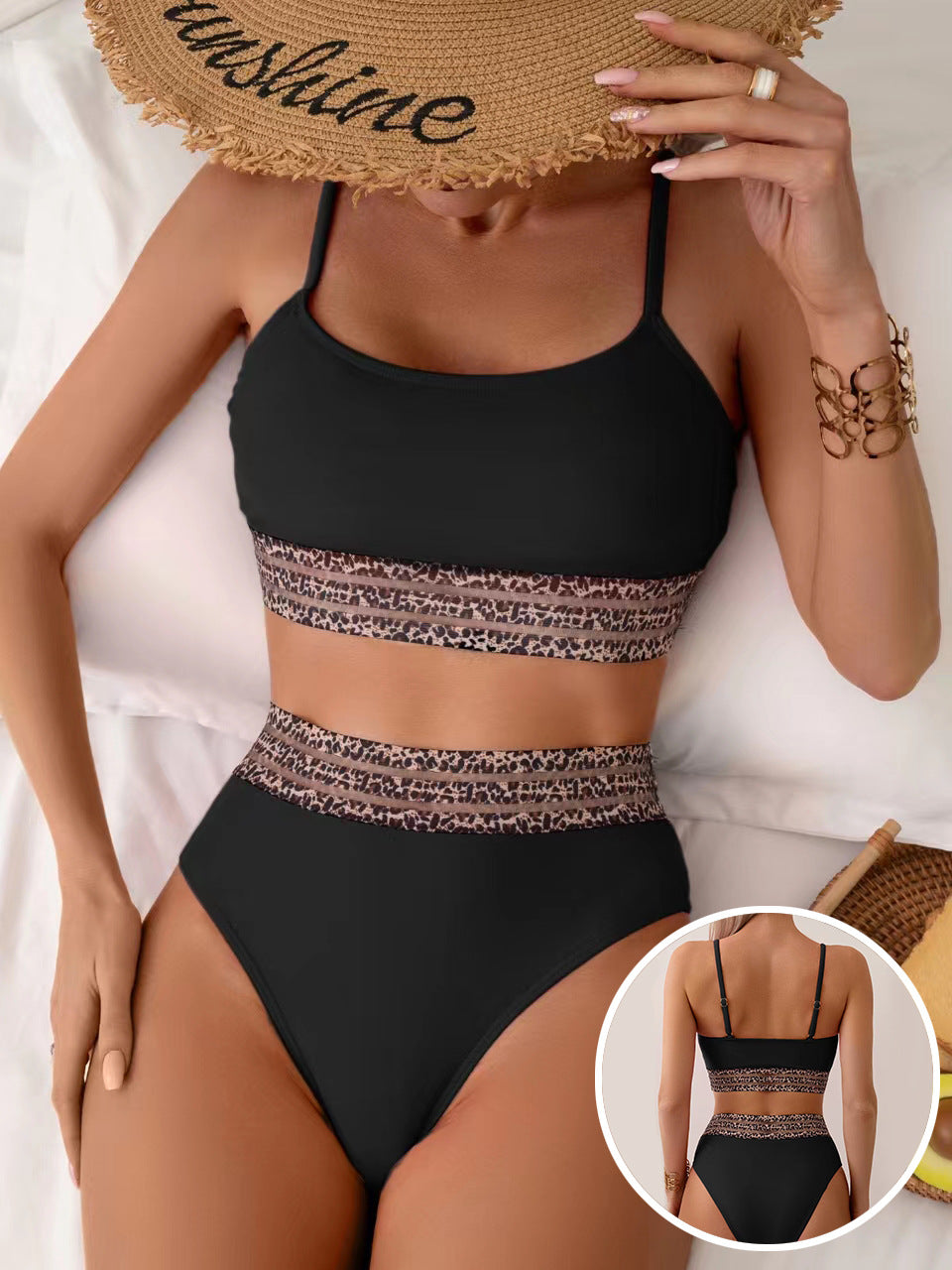 Damen Hochtailliertes Bikini-Set mit modischen Leoparden-Details Drune
