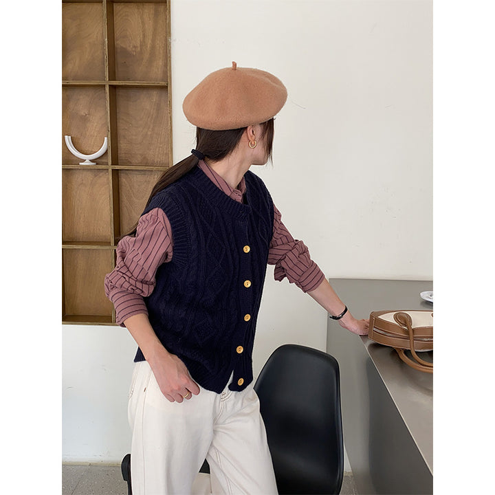 Damen Strickweste mit dekorativen Knopfdetails Drune