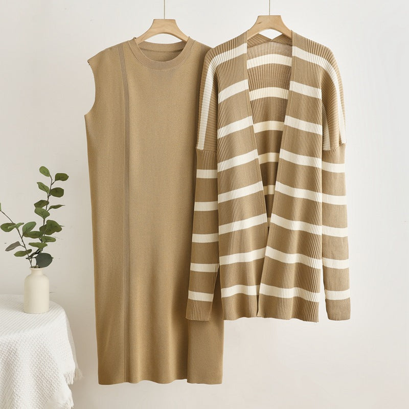 Damen elegantes und modulares Strickkleid mit lässiger Strickjacke Drune