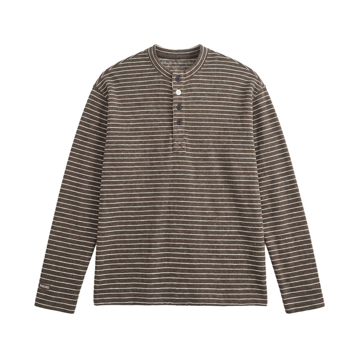 Herren Feinstrick-Henleyshirt mit kurzem Knopfleiste und horizontalem Streifenmuster Drune
