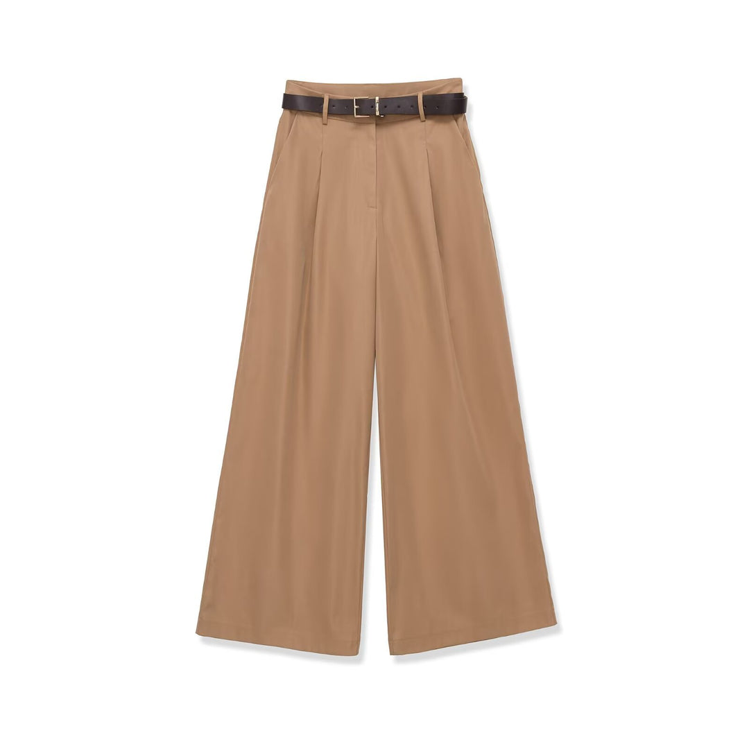 Damen Hochtaillierte Palazzo-Hose mit Bundfalten und Taillengürtel Drune