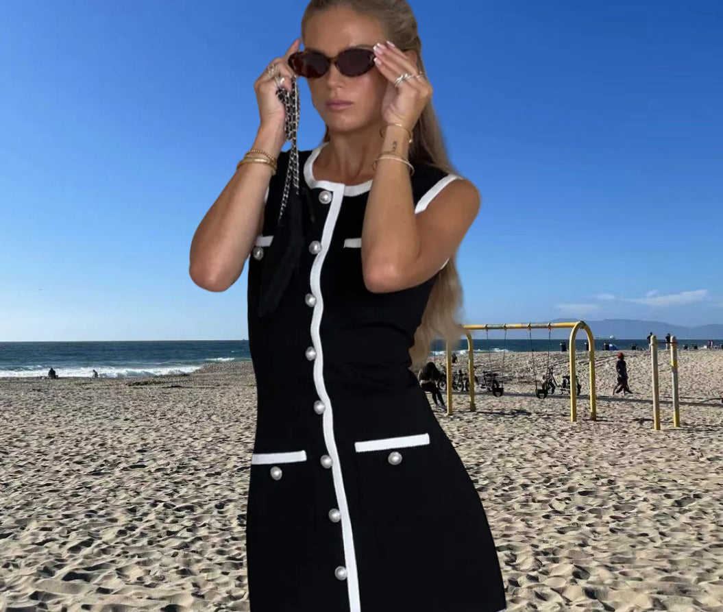 Damen Strickmaxikleid mit Knopfleiste und seitlichen Schlitzen Drune