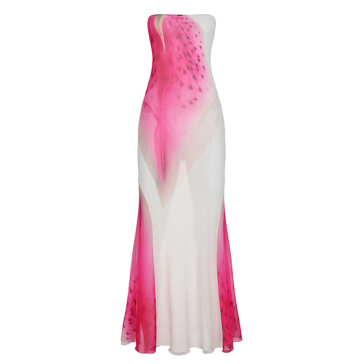 Damen Maxikleid mit asymmetrischem Schnitt und floralen Akzenten Drune
