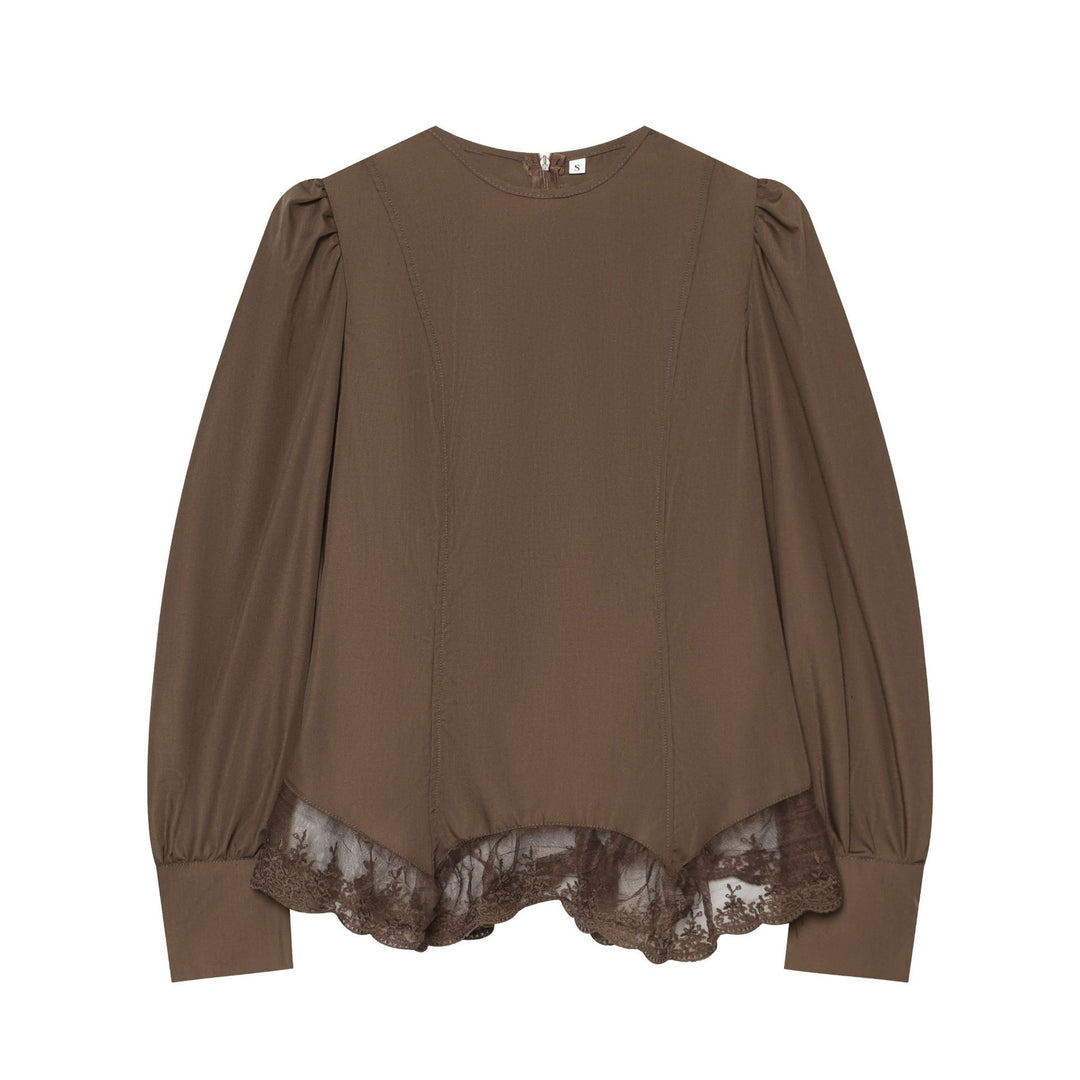 Damen Bluse mit Ballonärmeln und Spitzenbesatz Drune