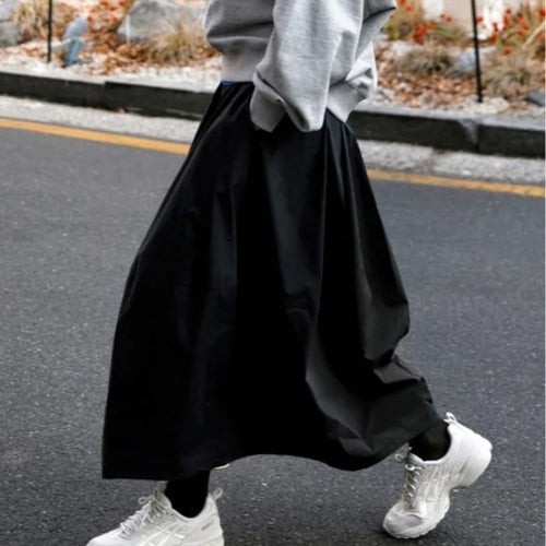Damen Langer Voluminöser Maxi-Rock mit weitem Saum und elastischem Bund Drune