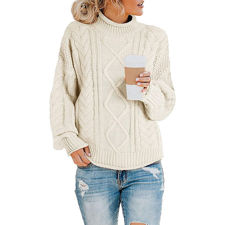 Damen Grobstrickpullover mit hohem Kragen und Zopfmuster Drune