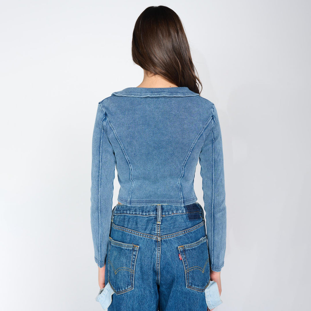 Damen tailliertes Jeansjacke mit Reißverschluss Drune