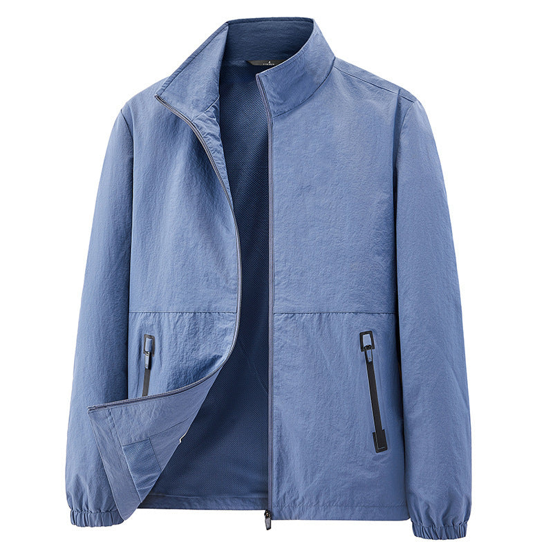 Herren Minimalistische Funktionsjacke mit Stehkragen, atmungsaktivem Meshfutter und wasserabweisenden Reißverschlüssen Drune