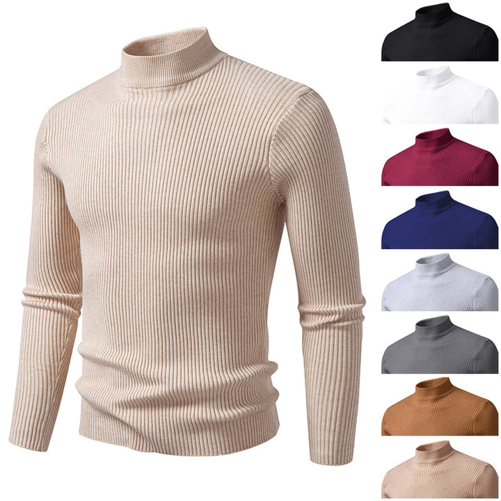 Herren Rippstrick-Mockneck-Pullover schmaler Schnitt thermischer Feinstrick Drune