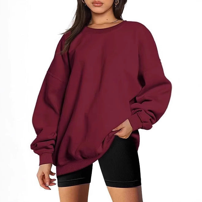 Damen nan extralanger Oversize-Sweatpullover mit Ballonärmeln, geripptem Saum und angerauter Innenseite Drune