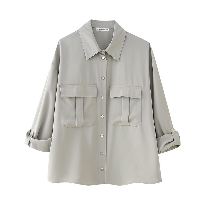 Damen Zweiteiliges Ensemble mit Oversized-Hemd, Pattentaschen und weiter Gummibundhose Drune