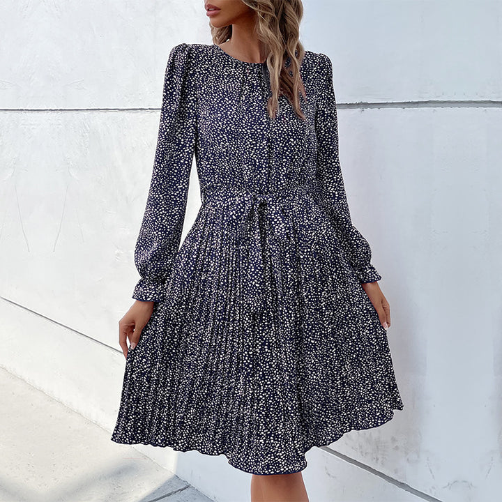 Damen Midi-Kleid mit Taillengürtel und Punkten Drune