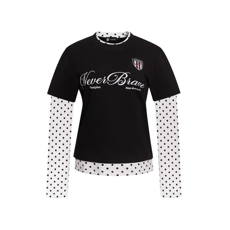 Damen Lagen-Langarmshirt mit Tupfen-Innenlayer und kalligrafischem Statement-Print Drune