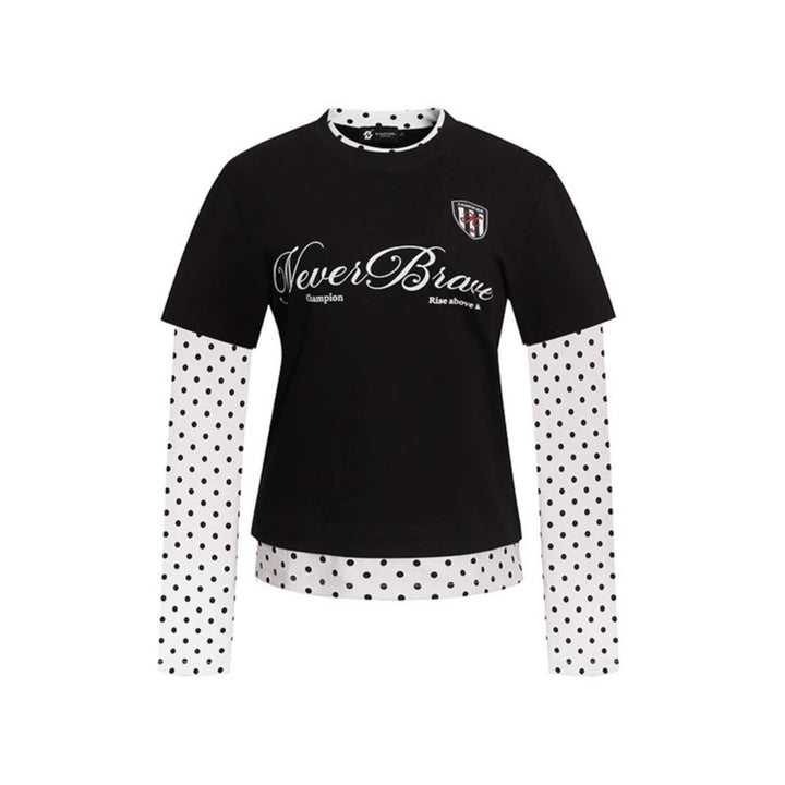 Damen Lagen-Langarmshirt mit Tupfen-Innenlayer und kalligrafischem Statement-Print Drune