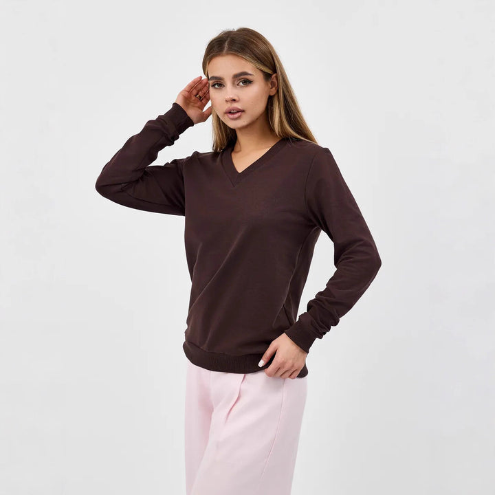 Damen lässiger V-Ausschnitt Pullover mit modernen Rippdetail Drune