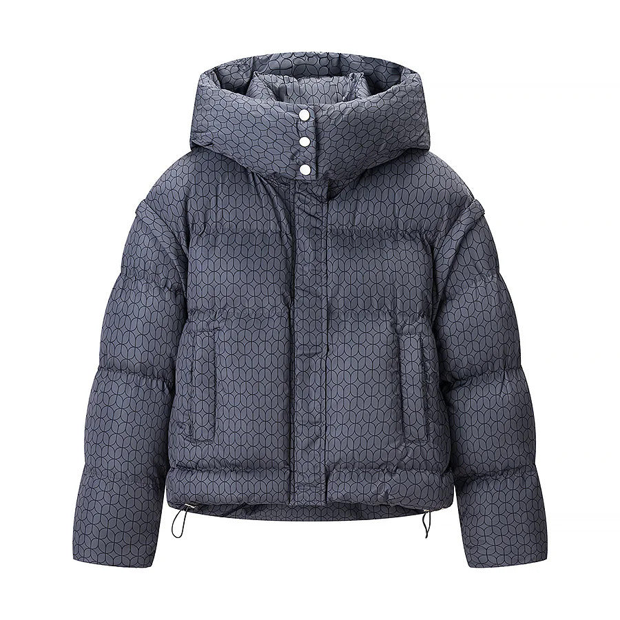 Damen nan kurze Boxy-Steppjacke mit grafischem Quiltmuster, großer Kapuze, verdeckter Druckknopfleiste und Tunnelzugsaum Drune