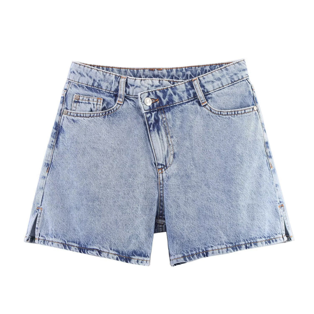 Damen Jeansshorts im lässigen Vintage-Stil mit hohem Bund und seitlichen Schlitzen Drune