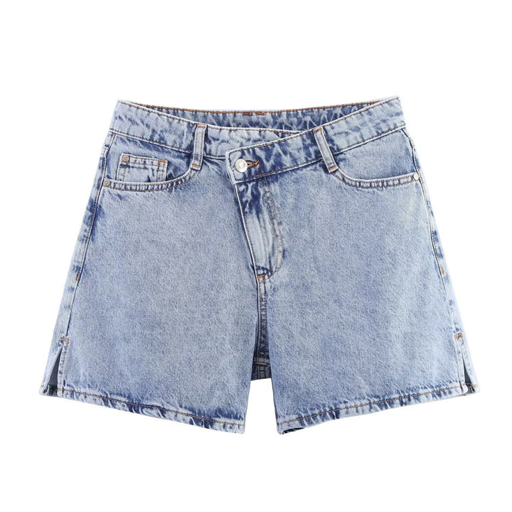Damen Jeansshorts im lässigen Vintage-Stil mit hohem Bund und seitlichen Schlitzen Drune