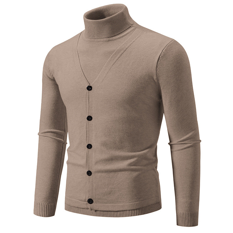 Herren Feiner Rollkragenpullover mit dekorativer Knopfleiste und schmaler Silhouette Drune
