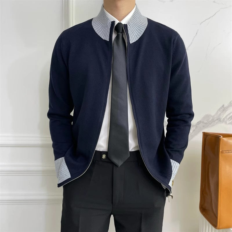Herren Elegante Strickjacke mit Stehkragen und Reißverschluss Drune