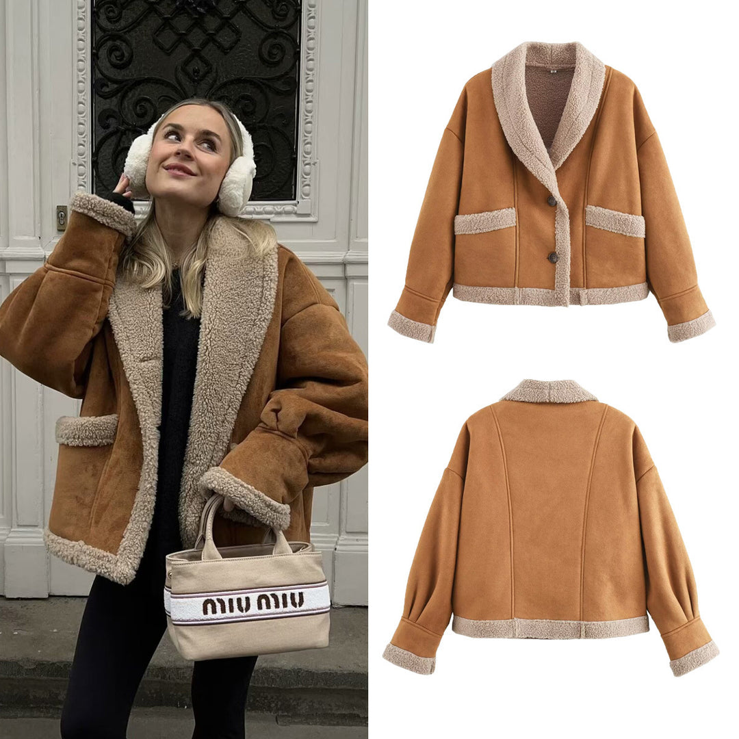 Damen Kuschelige Teddyjacke mit weitem Schnitt und eleganten Knopfdetails Drune