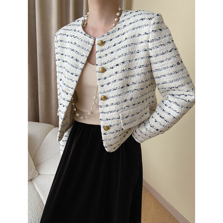 Damen elegante Bouclé-Jacke mit dekorativen Knöpfen Drune