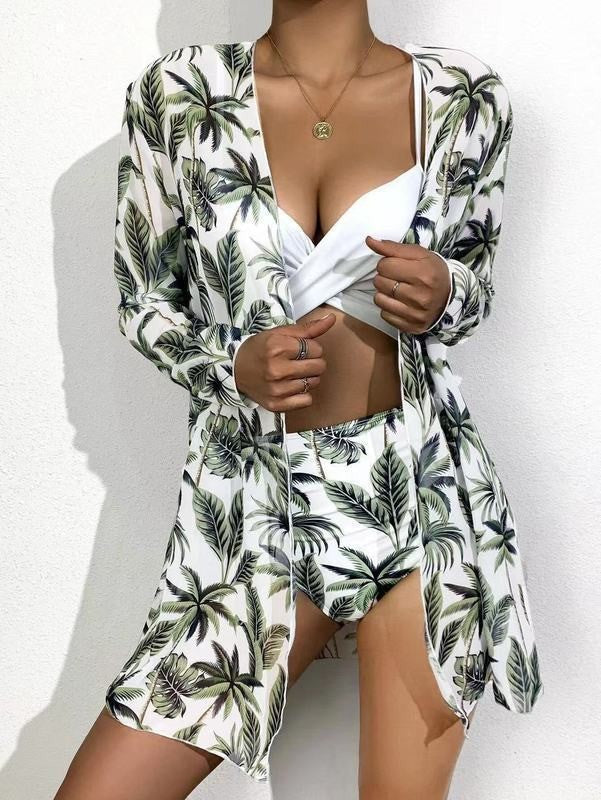 Damen Badeset mit transparenter Manteljacke und floralem Muster Drune