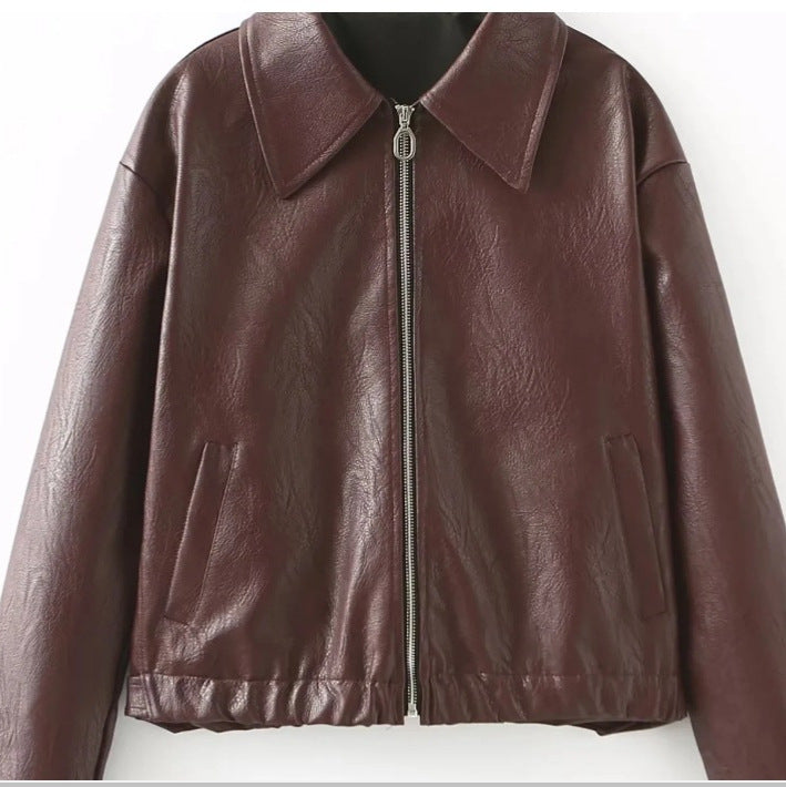 Damen Kunstlederjacke im lässigen Schnitt mit aufgesetzten Taschen Drune