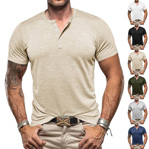 Herren Kurzarm-Henley-T-Shirt aus atmungsaktivem Baumwollmix mit modernem Schnitt Drune