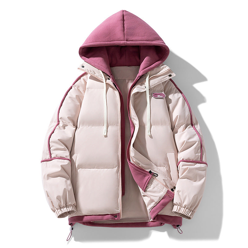Damen Kurz geschnittene Steppjacke mit kontrastierender Fleece‑Kapuze und Kordelzug Drune